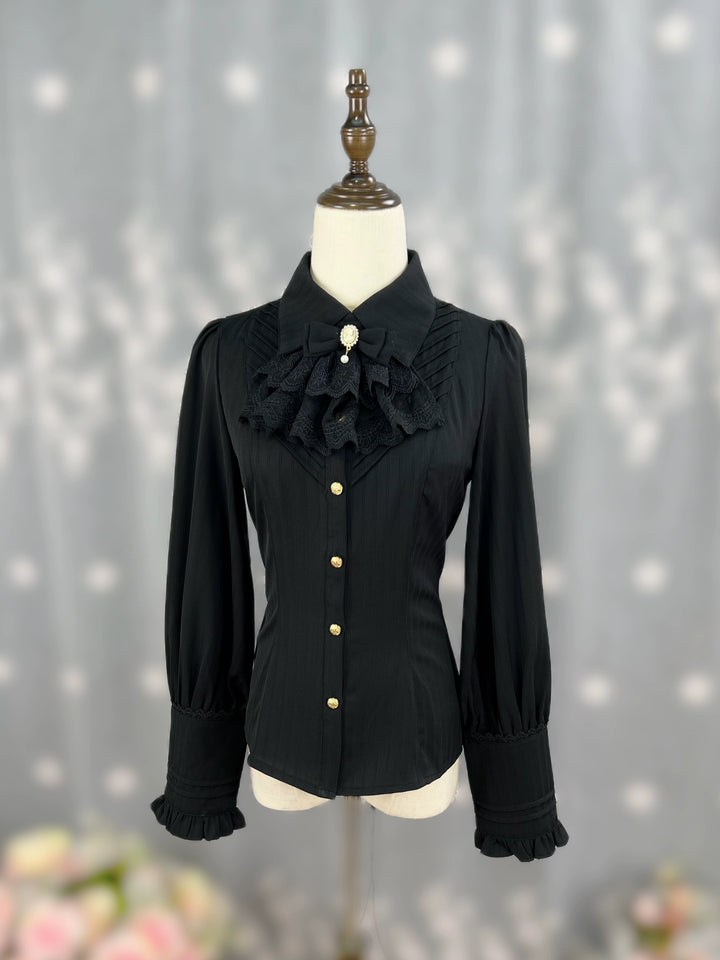 DMFS Lolita~Dreamland of Enchantmen~Classic Lolita Blouse with Jabot Black blouse only S