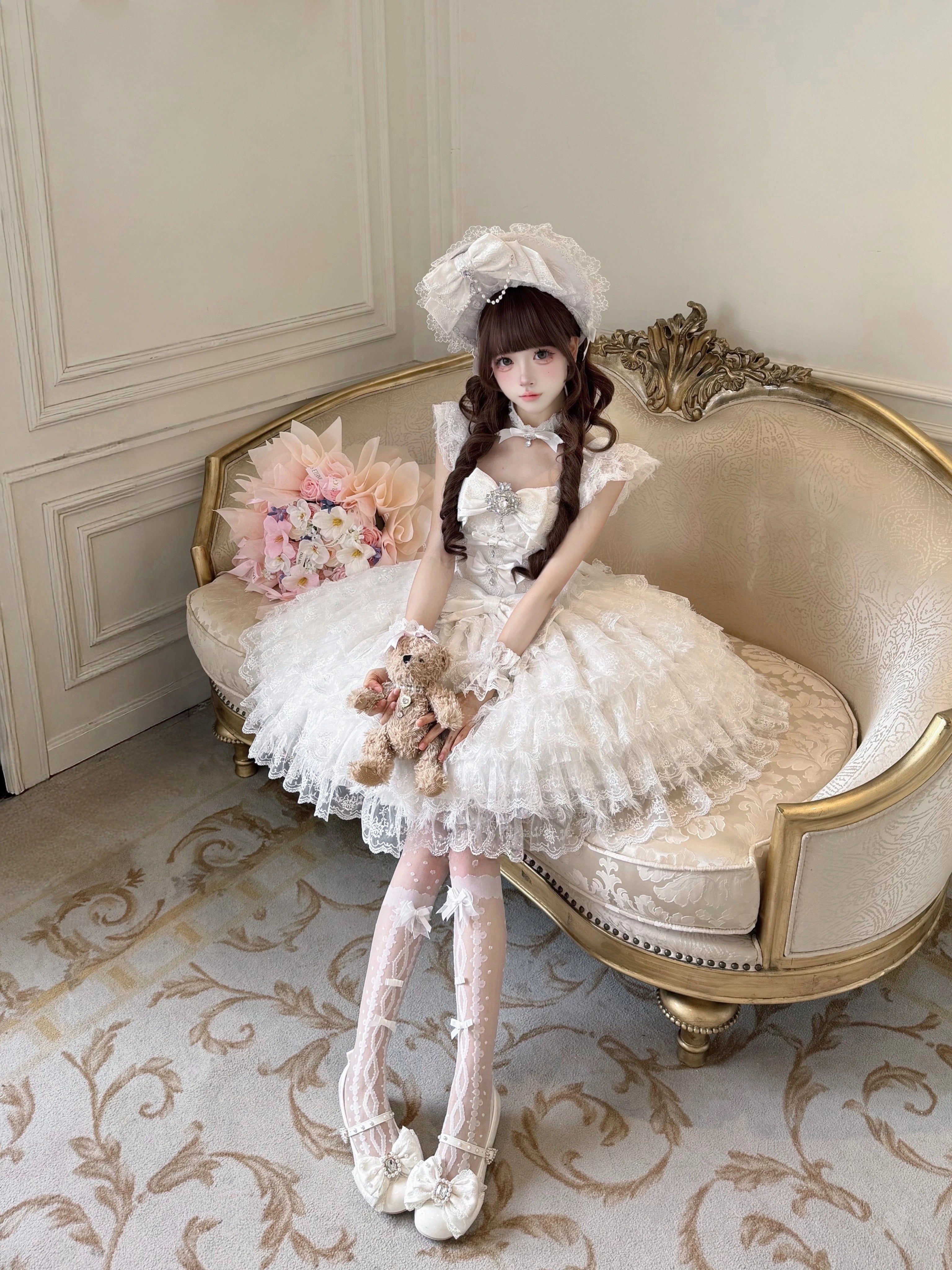 Sugar Girl - Snow Feather - Wedding Sweet Lolita JSK Dress, Multi-layered Lace Skirt 44125:797431