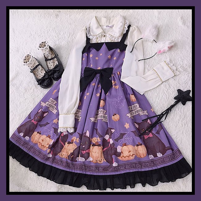 Cheese Cocoa - Vampire Cat - Normal Waist Lolita Halloween JSK Dress S Purple JSK