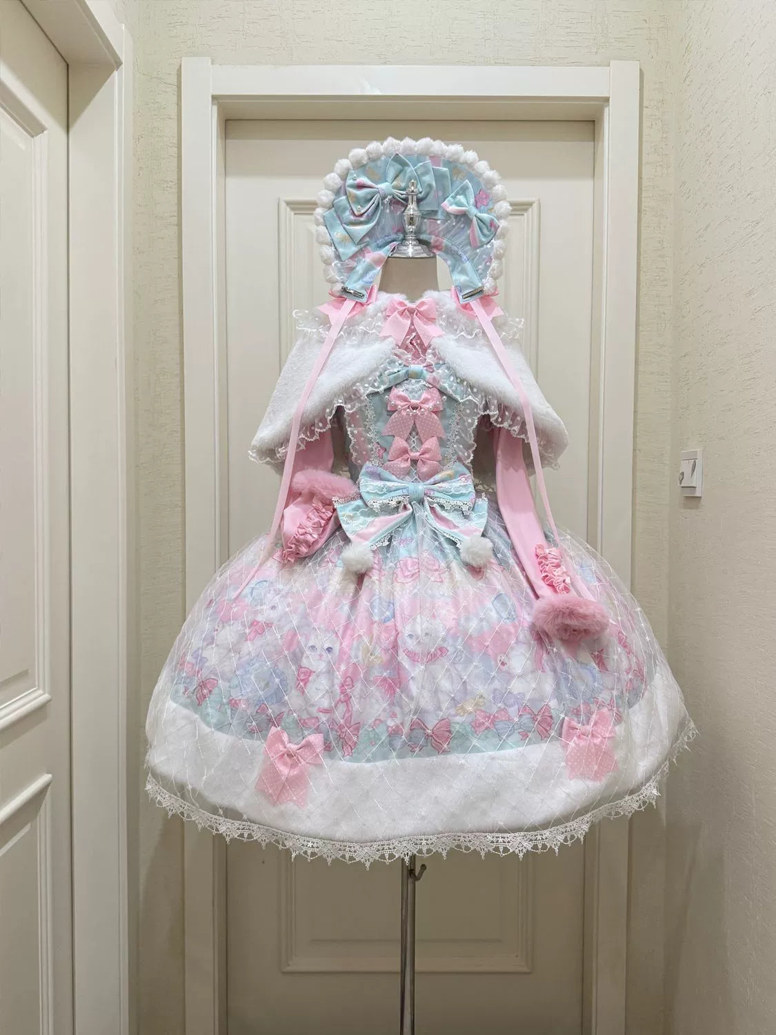 Hanguliang - Candy Mary Cat - Fluffy Sweet Lolita JSK Dress, Kitten Print 44270:803027