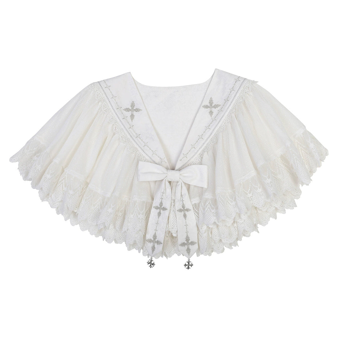 Cornfield Lolita~Silent Church~Gothic Lolita JSK Front Open Printed Dress and Thin Cardigan Set S white thin cardigan 