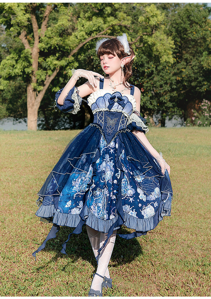 YingLuoFu~Original Elegant Lolita Blue Lolita JSK   