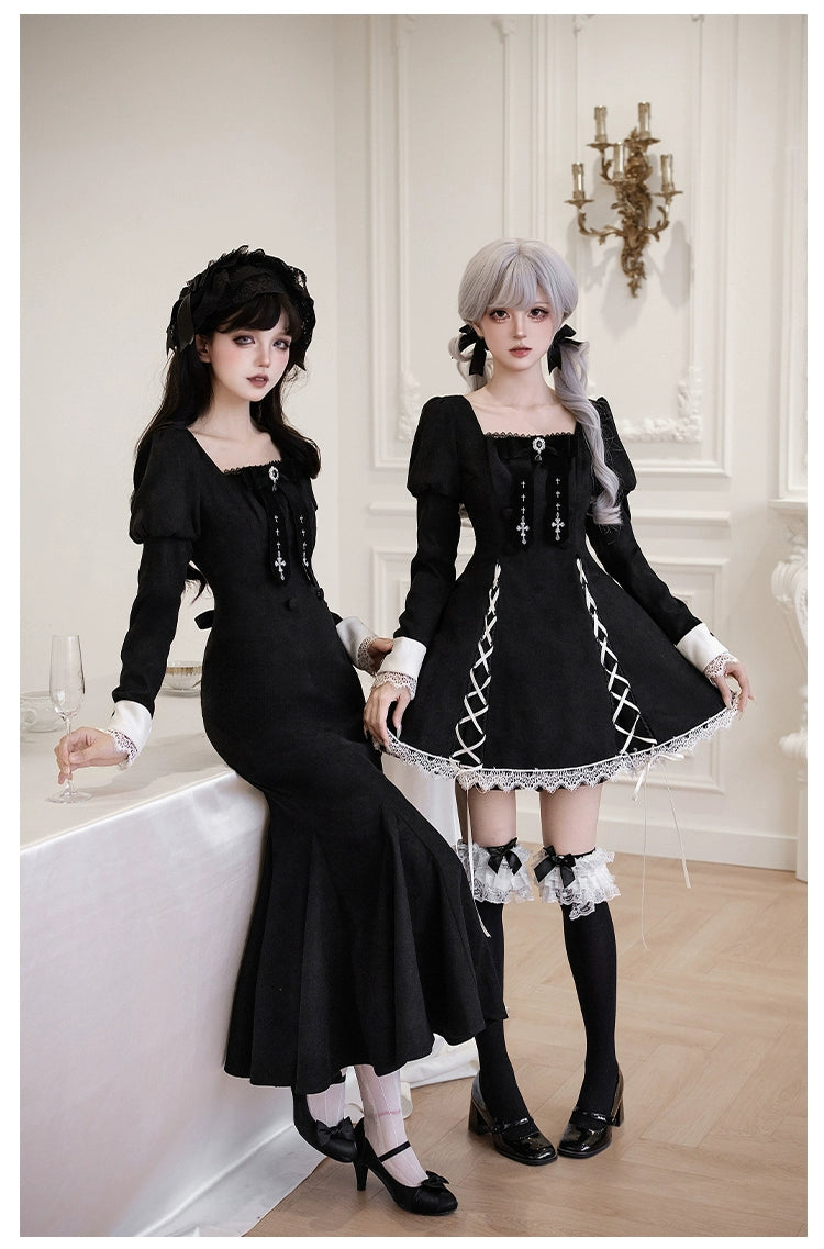 With PUJI - Rose Doll - Gothic Lolita Short OP, Mermaid Dress 44301:803488