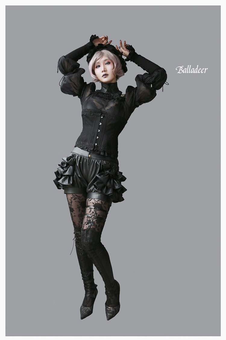 Balladeer~Classic Lolita Shirt Puff Sleeves Open Shoulder Blouse 36010:511660