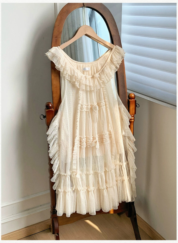 With PUJI~Letters and Poetry~Classic Lolita Tulle Over-Skirt for Summer Ivory over-skirt only S