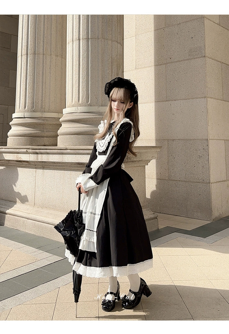 Hezi's Cat Haven~Black Cat Butler~Maid Lolita OP Dress Elegant Black and White Dress 40552:664682