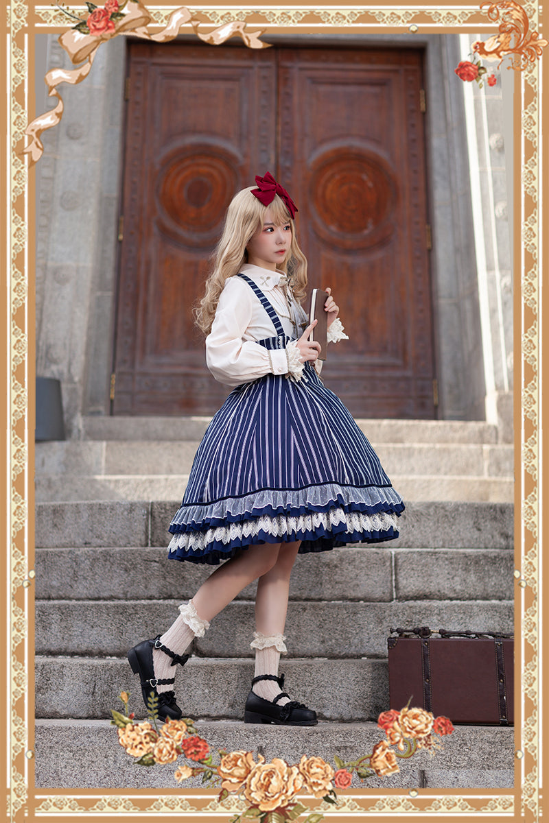 (Buy for me) Infanta~Elegant Lolita Stripe High-waist Jumper Dress Set and Cape 22624:321004