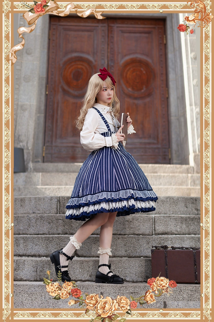 (Buy for me) Infanta~Elegant Lolita Stripe High-waist Jumper Dress Set and Cape 22624:320942