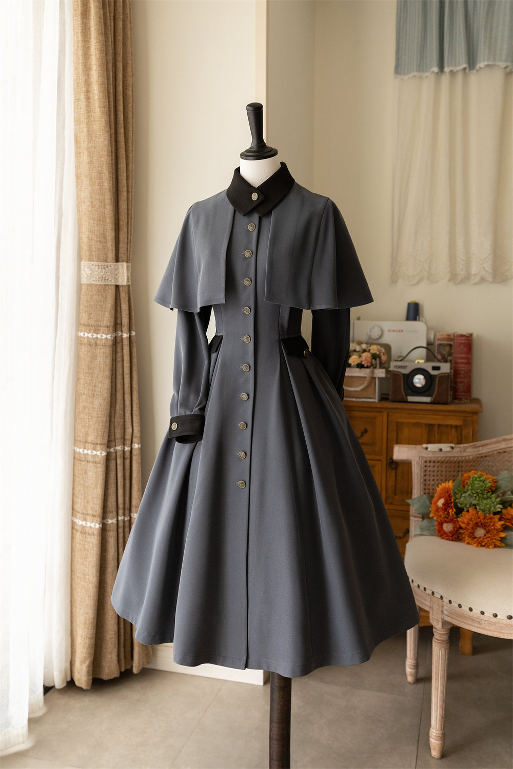 (BFM)Forest Wardrobe~Elegant Lolita Dress Winter Lolita Coat Dress S Dark Grey 