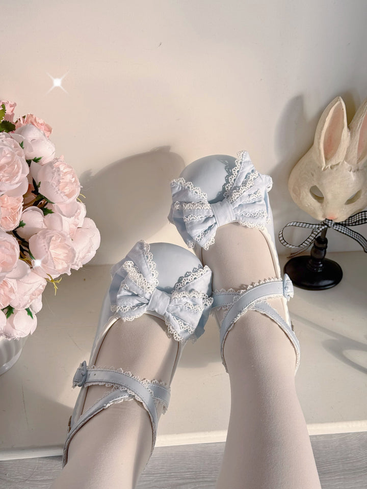 Pure Tea For Dream~Cotton Cutie~Sweet Lolita Shoes Low and Medium Heel Shoes with Bow 42297:735630