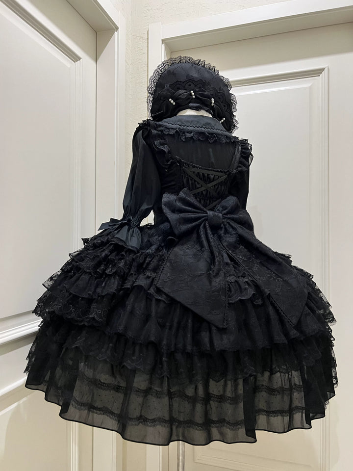 Sugar Girl~Dream Prelude~Princess Lolita JSK Suit Sweet Lolita BNT and Blouse Black JSK+Back bow S