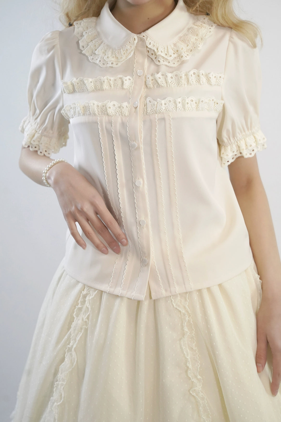 Little Dipper~Cherry Xiaobei~Daily Lolita Splicing Sleeve Lace Shirt   