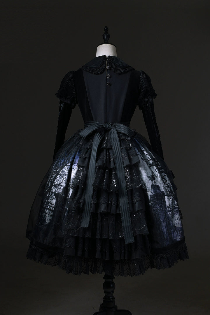 LilithHouse~Horror House~Gothic Lolita OP Set with Cape and Castle Print 42156:729065