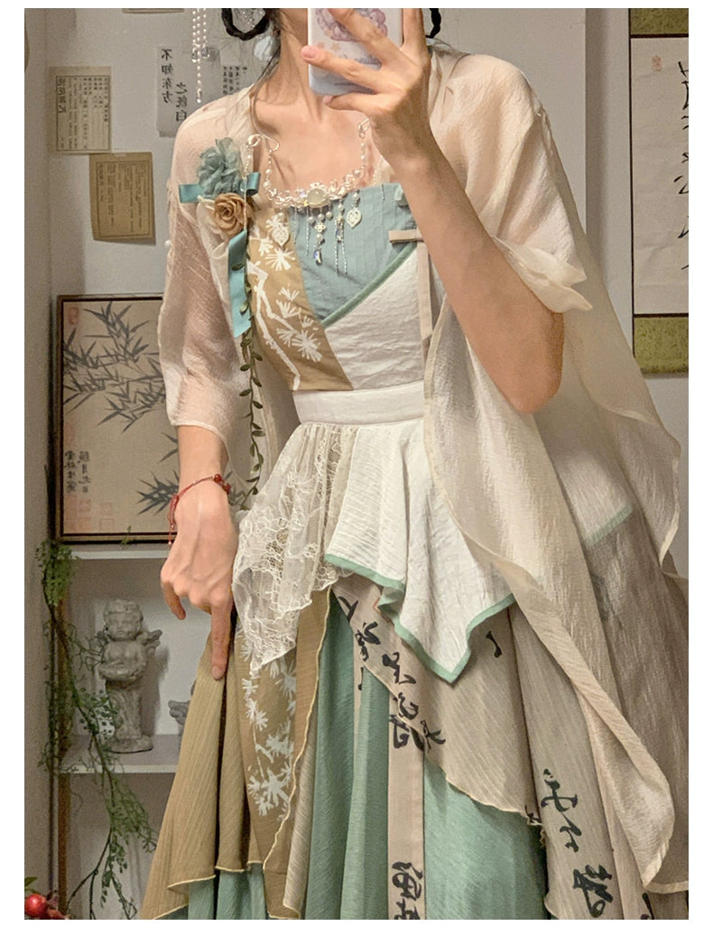 Sakurahime~Yuliu~Han Lolita Irregular Hemline Patchwork Skirt   