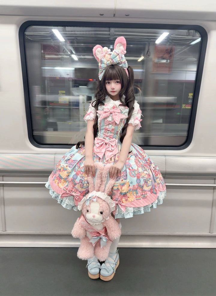 Star Fantasy~Rainbow Buffet Bunny~Candy-Like Kawaii Lolita Dress Suit with Plus Size Shirt 42807:756811