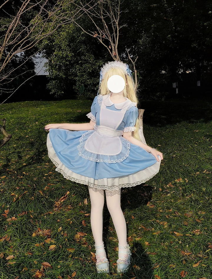 Daydream Whisper~Dream Doll~Plus Size Maid Lolita OP Suit Black and Blue Dress