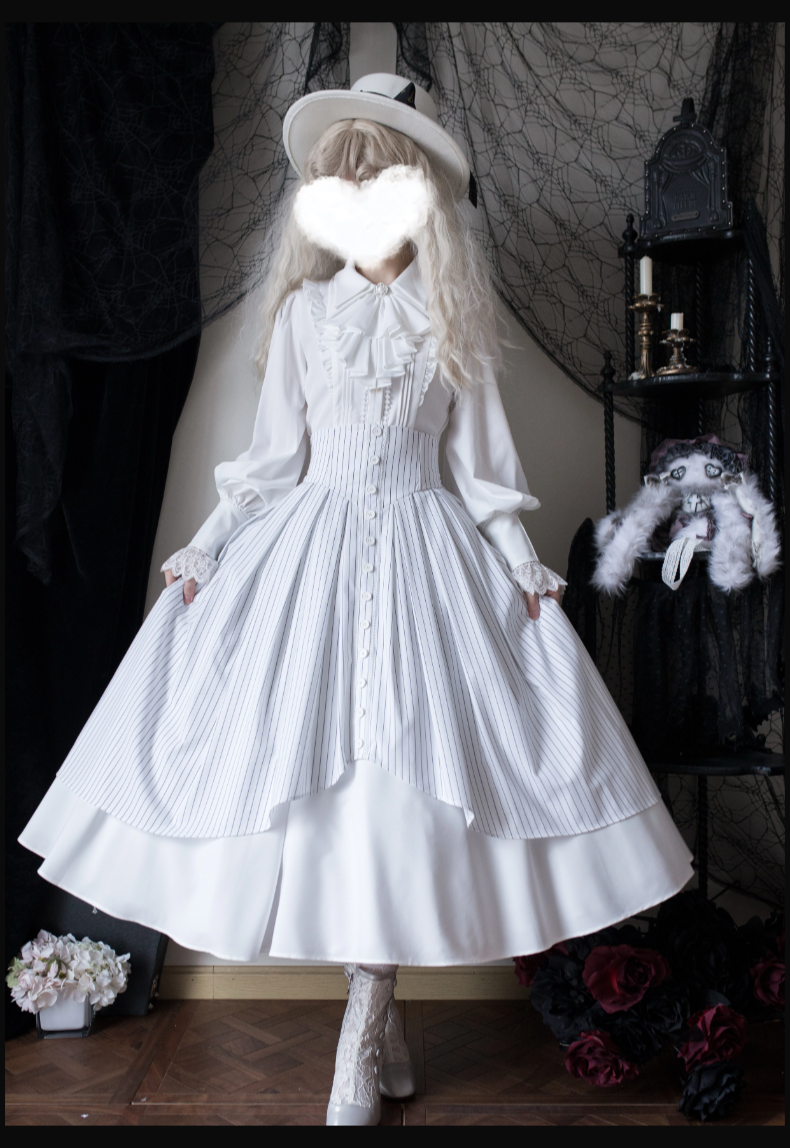 Alice in Wonderland - Love Moon Serenade - Striped Classic Lolita Skirt Preppy Style Commuting Dress 41240:688730