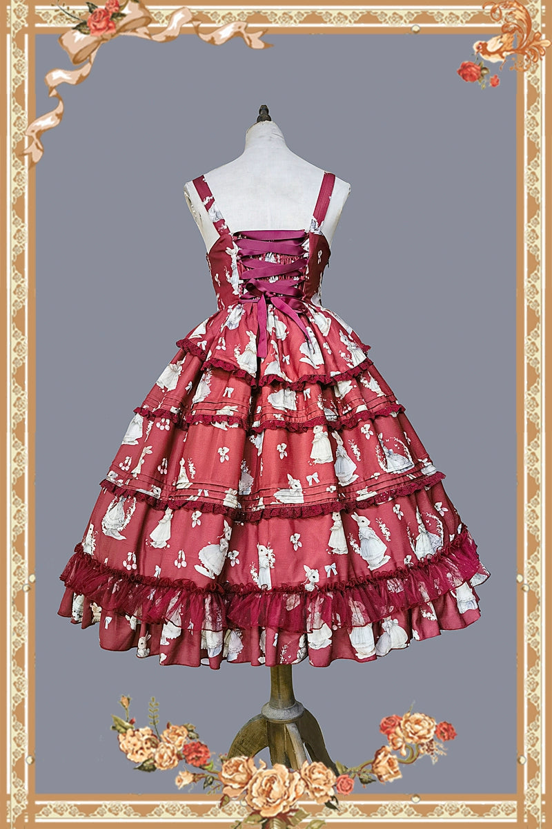 Infanta~Elegant Lolita JSK Dress Tiered Rabbit Prints Middle Split Dress 34242:534390