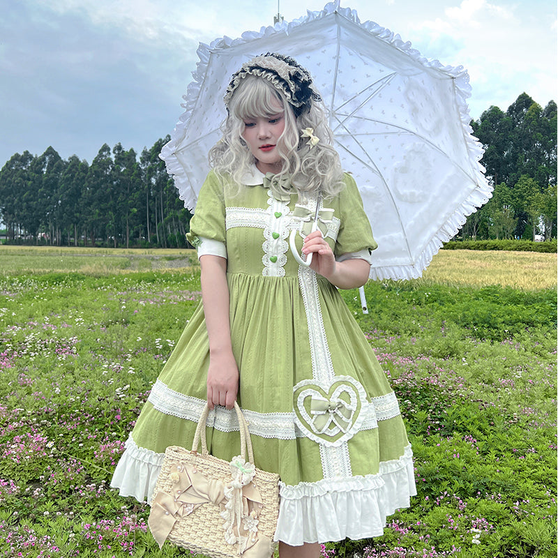 NanshengGe~Summer Lolita Sea Salt Short Sleeve Lolita OP M green short sleeve op 