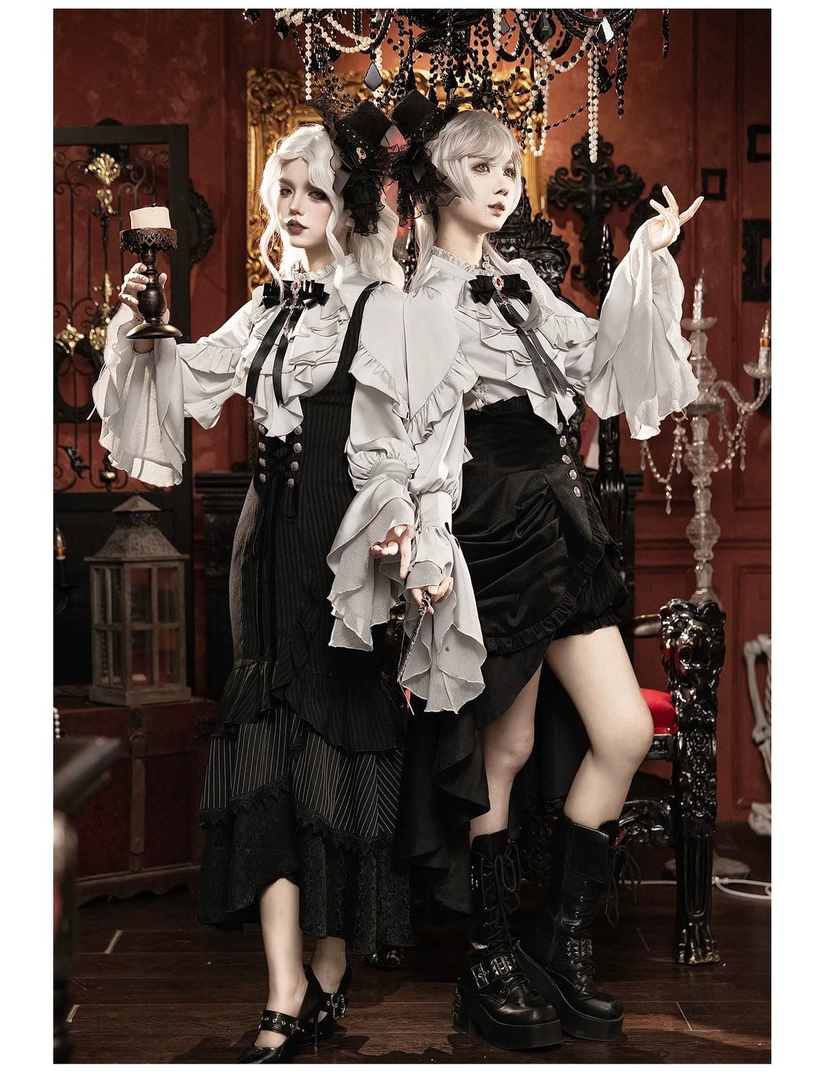 Night Crow - Elegant Gothic Lolita Blouse or Skirt Set, Irregular Hem