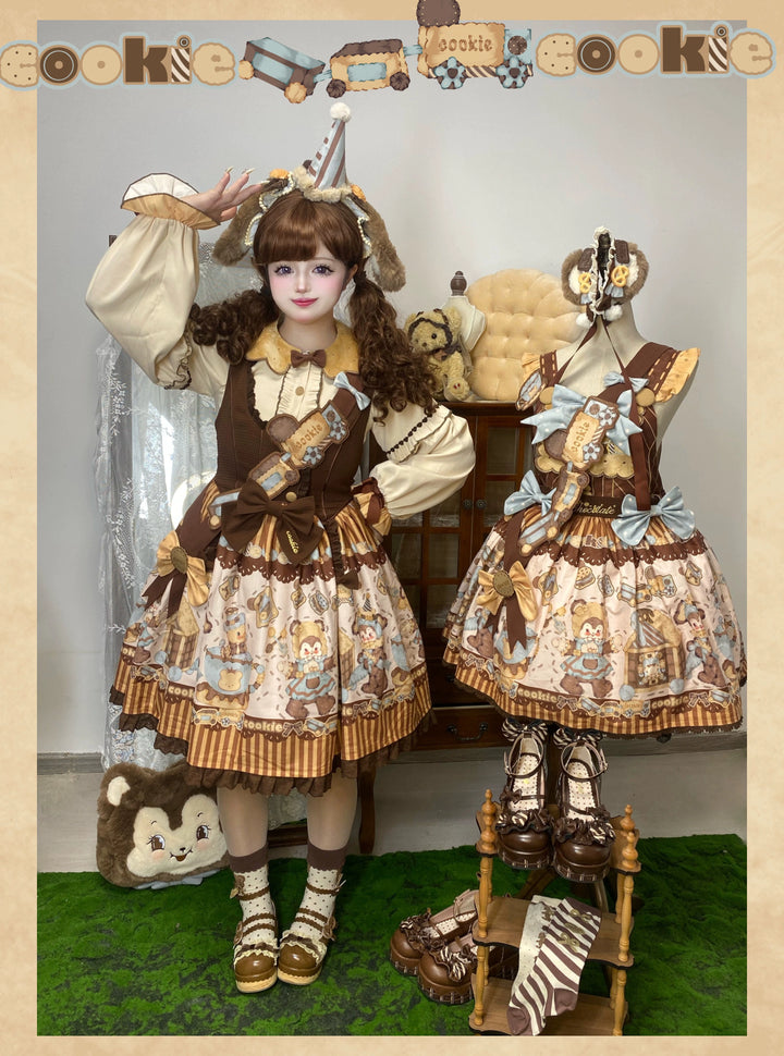 Star Fantasy~Bear Biscuit~Sweet Lolita Dress Winter Lolita OP and Salopette S Off-white JSK KC Full Set