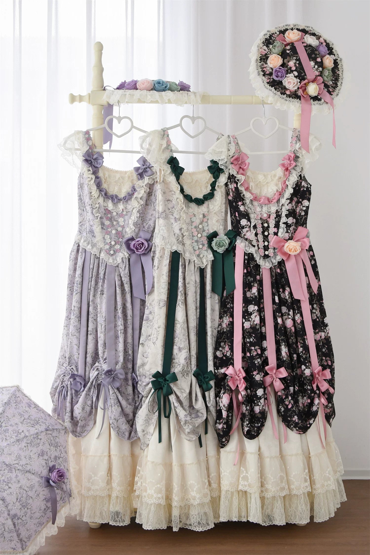 Dolota Flower Wall - Classic Lolita Floral OP Dress, Open Shoulder 44485:811235