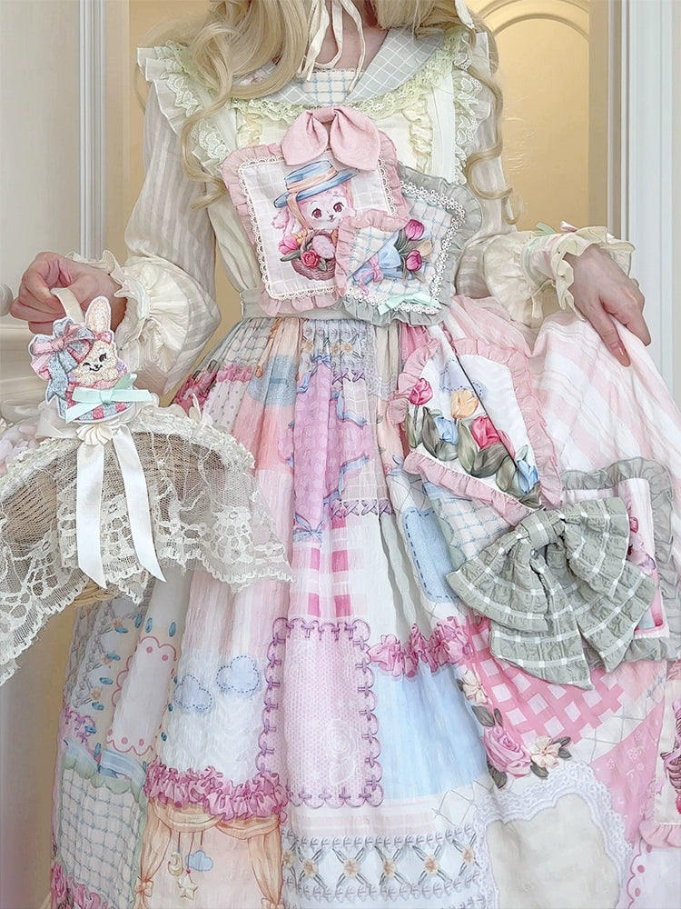 Mewroco~Country Patchwork~Sweet Lolita Dress Set Print OP SK Shirt and Camisole 41848:719000