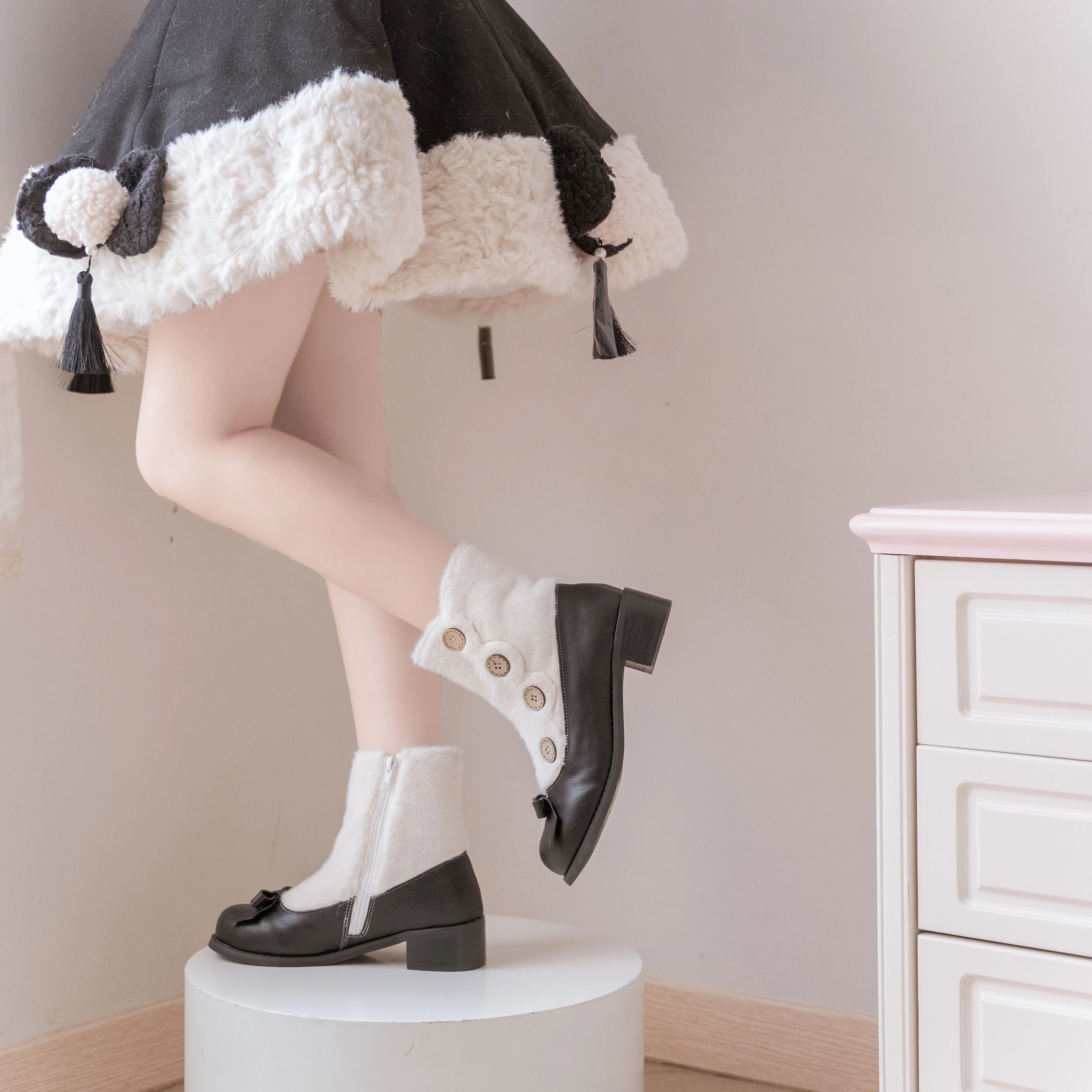 Dolly Doll~Winter Lolita Boots Fur Mary Jane Lolita Low Heel Shoes 32674:403292