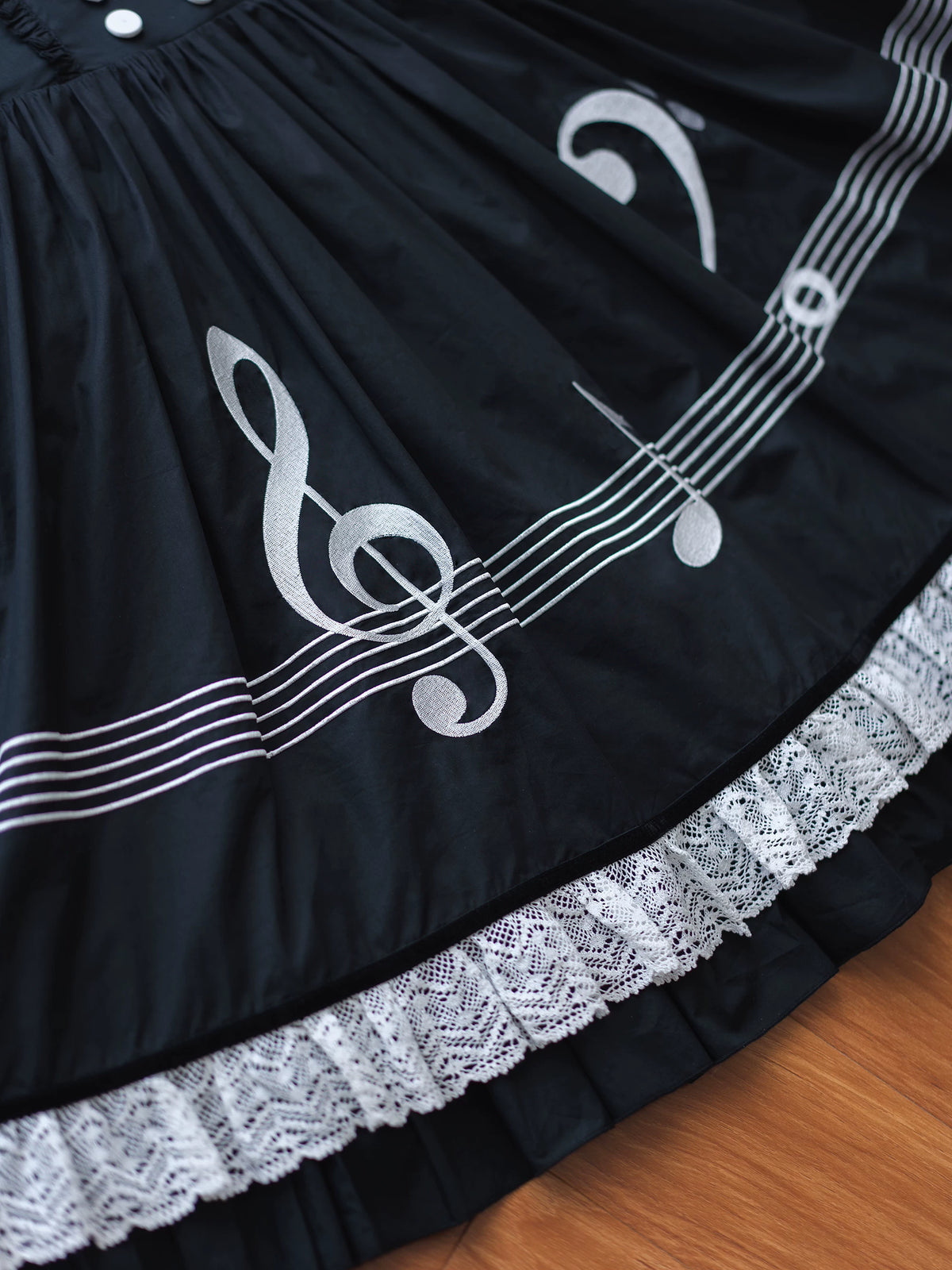 Piano's Letter - Cotton Old School Lolita OP Dress Set, Piano Note Embroidery 46029:873021