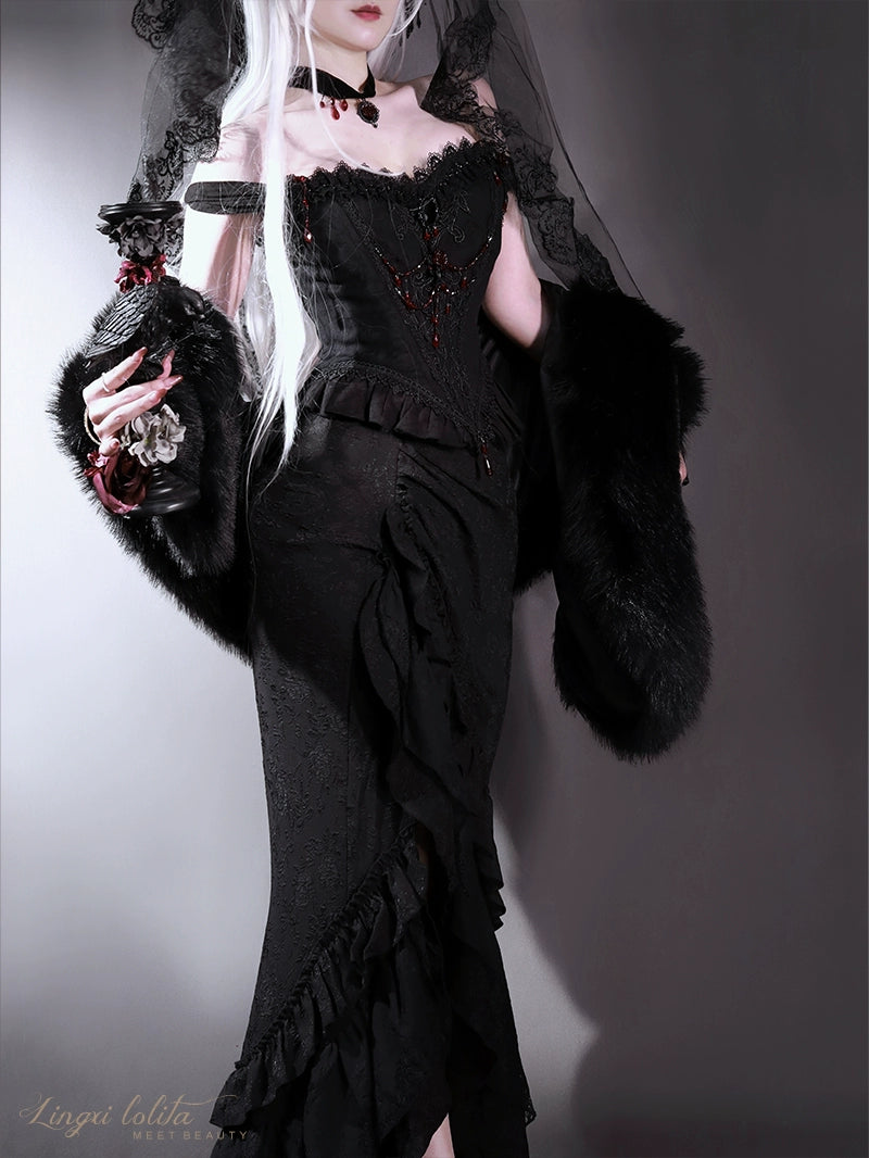 Lingxi Lolita~Lord of the Night~Gothic Lolita Skirt Suit Mermaid Skirt and Fishbone Bodice 42159:730290