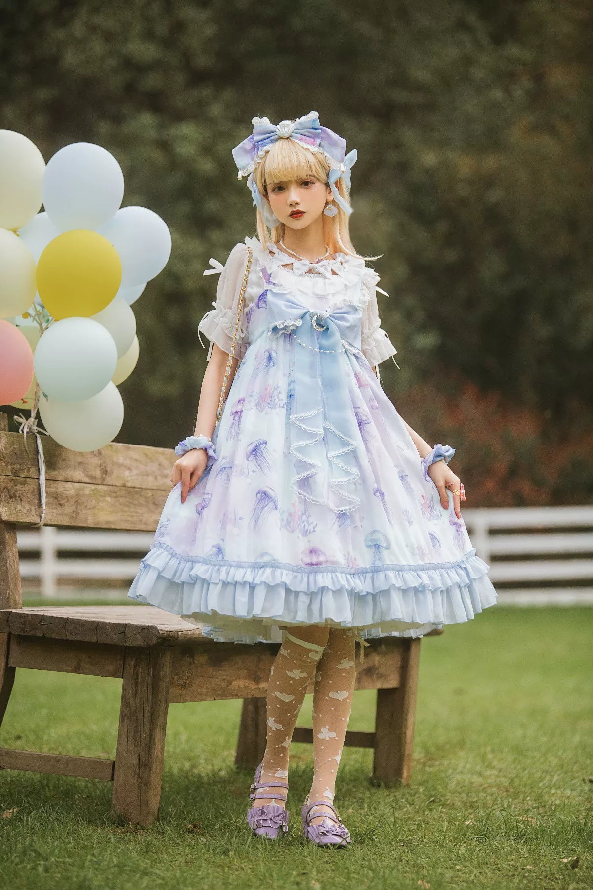 Coral Jellyfish - Sweet Lolita High-waist JSK Dress, Jellyfish & Coral Print 44906:827416