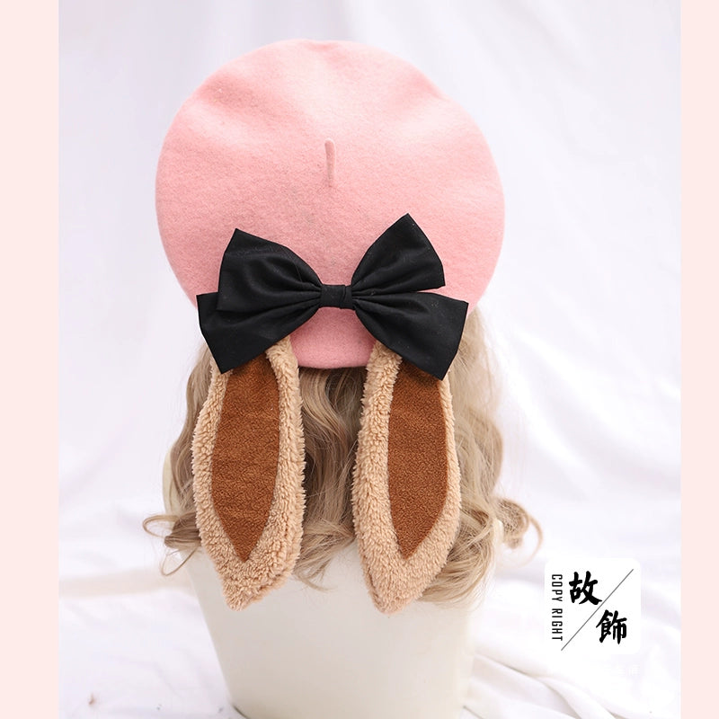 The Accessories' Story - Kawaii Lolita Beret, Detachable Bunny Ears & Bow (M / Pink) 44235:800164