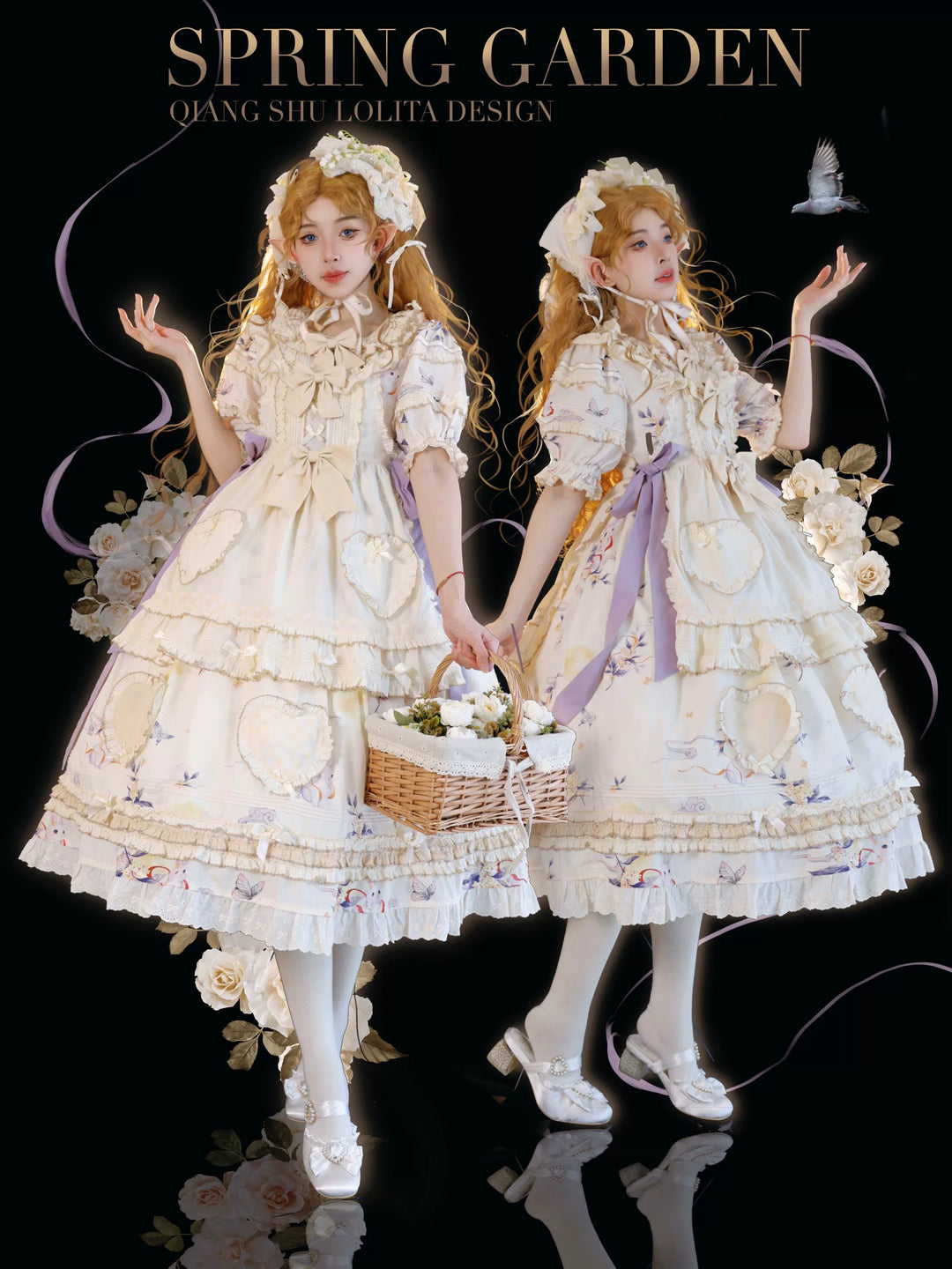 Uncle Wall Original~Bay Rabbit's Tale~Sweet Lolita OP Dress Floral Print 36684:536394