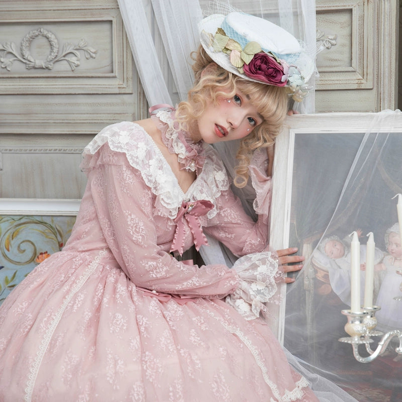Miss Point~Dawn Girl~Reto Elegant lolita OP Dress Lace Long Sleeve 32768:392820