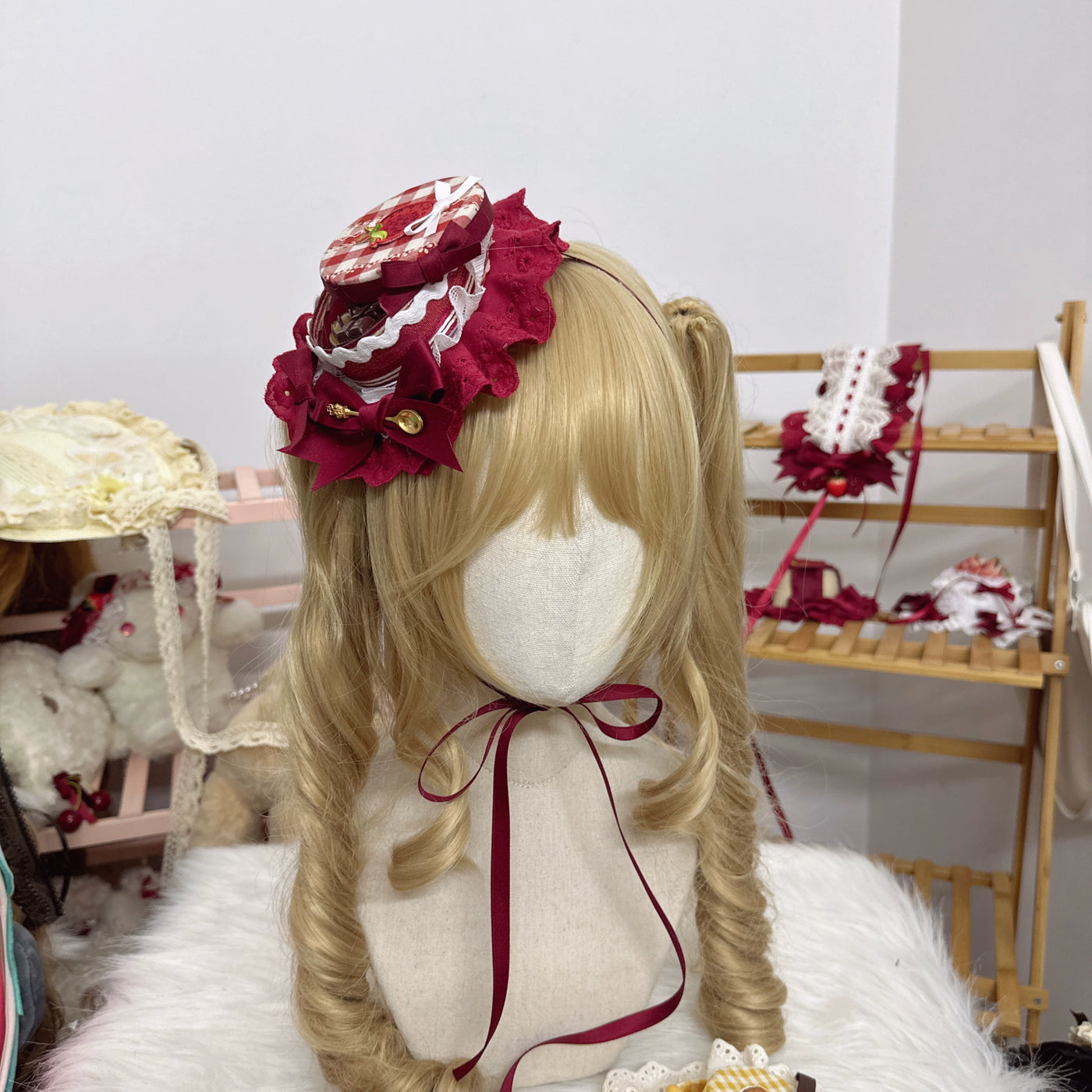 Chestnut Lolita~Sweet Lolita Candy Box Hat Handmade Lolita Top Hat Pure red  