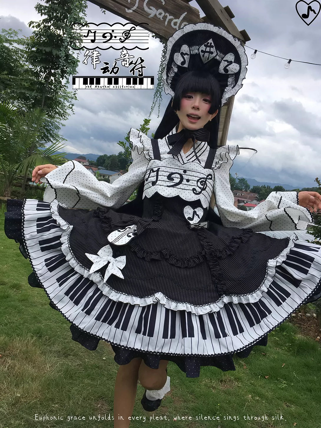 Rhythm Note - Old School Lolita JSK Dress with Piano Keys Hem 45742:860641