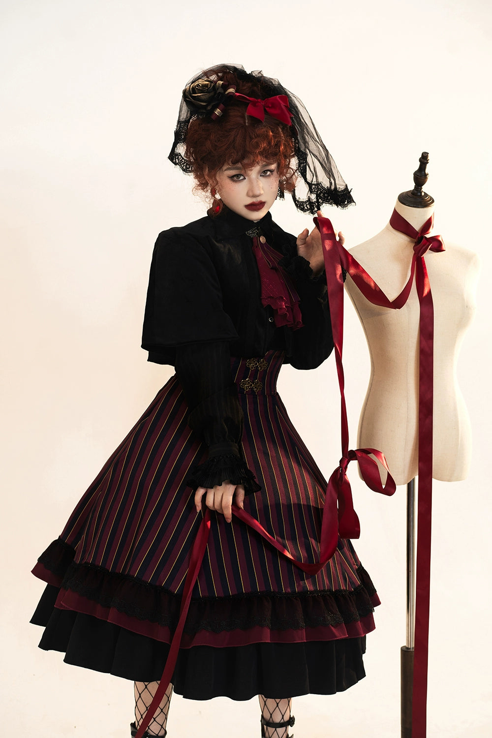 (Buyforme)Miss Point~Customized Lolita Elegant Striped High Waisted Fishbone SK   