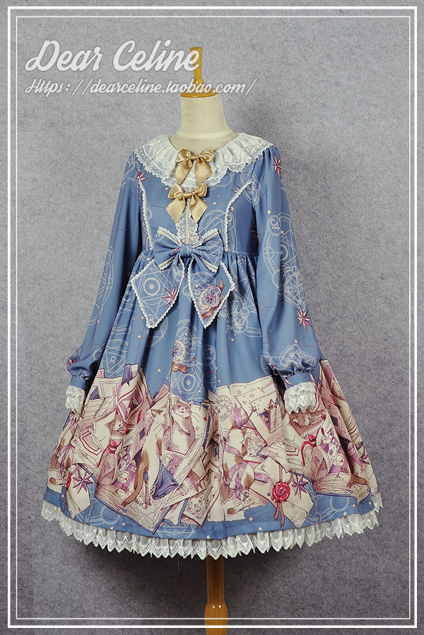 Dear Celine - Cat Professor's Magic Class - Daily Lolita OP Dress Long Sleeve Dress S Blue