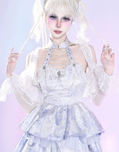 Virtual~Star Girl~Sweet Lolita Halter Neck Puff Sleeve Cake Dress   