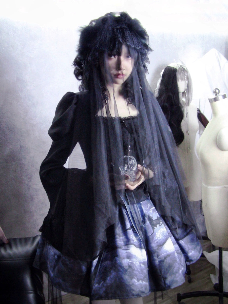 (BFM)MUSEUM~Endless Road Lucifer Gothic Dress in Black and White Color S Lucifer-FS (OP+detachable trailing+ KC veil) 
