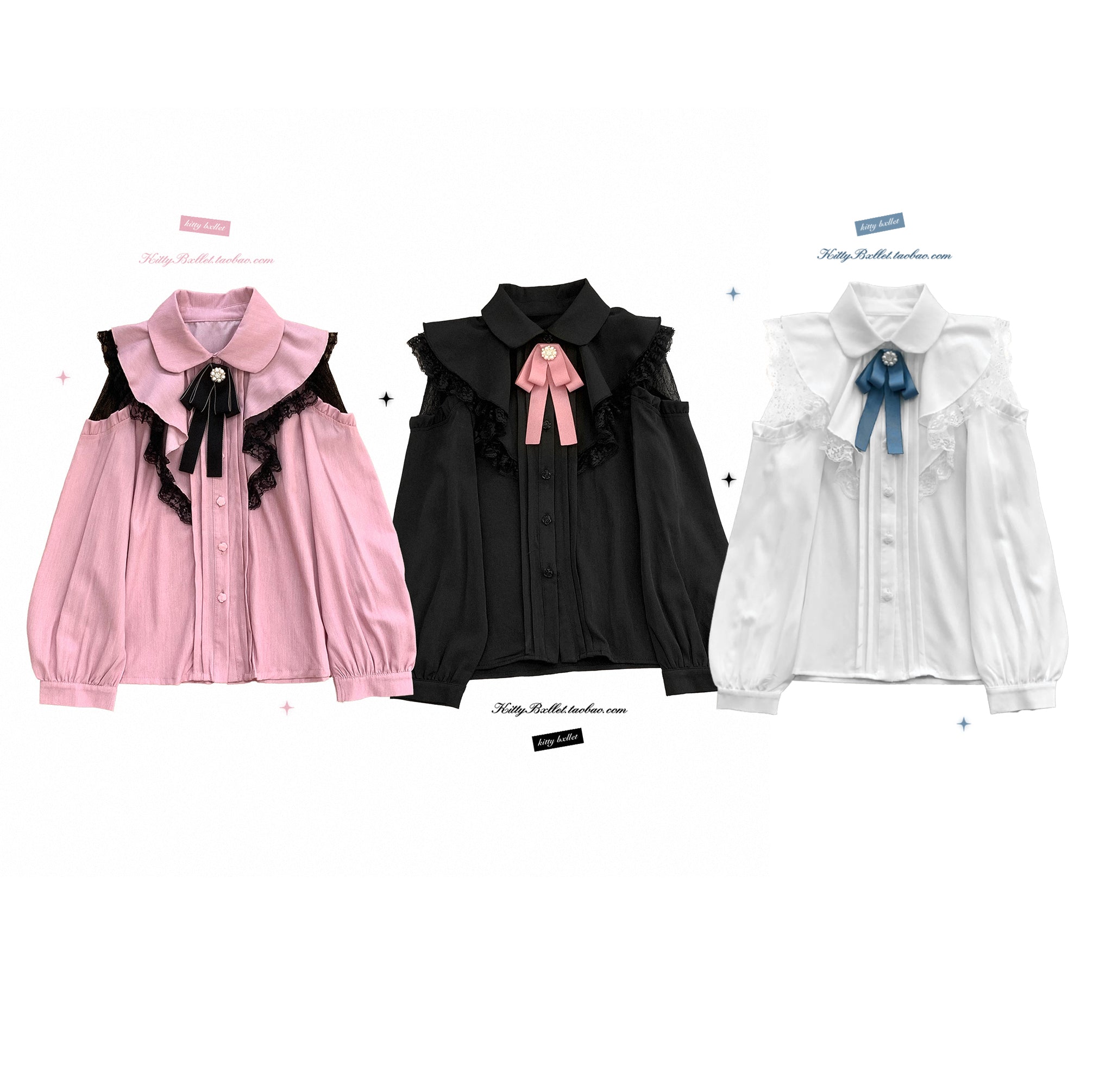 Jirai Kei Open Shoudler Shirt Bi Color Long Sleeve Blouse – 42Lolita