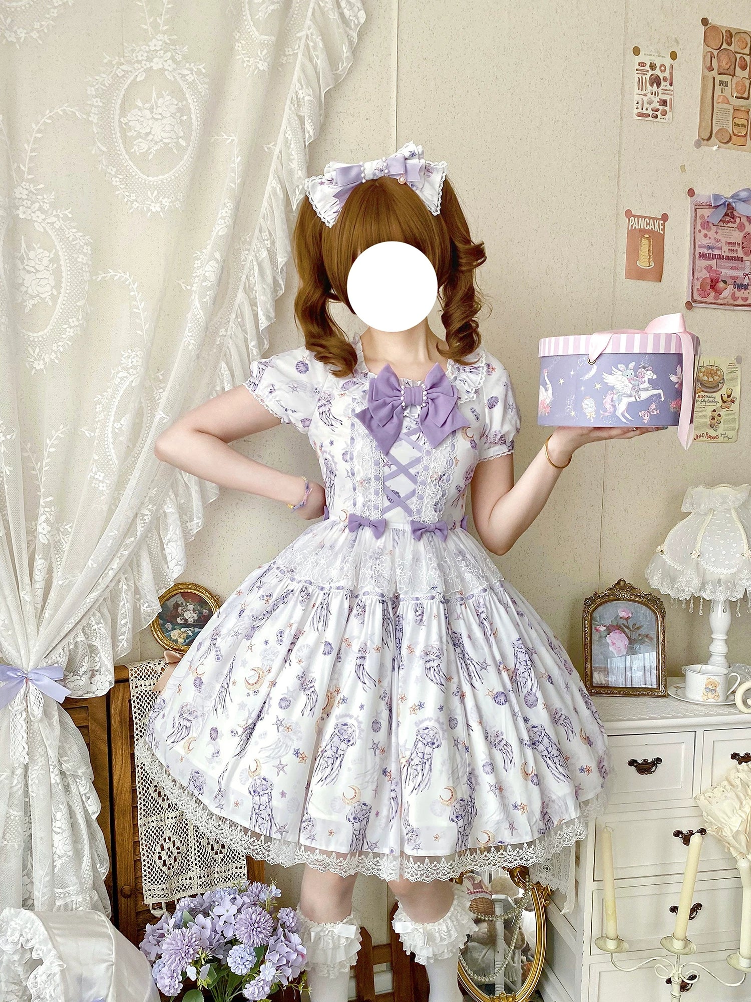 Starry Jellyfish - Printed Classic Lolita JSK Dress, Short Sleeve OP