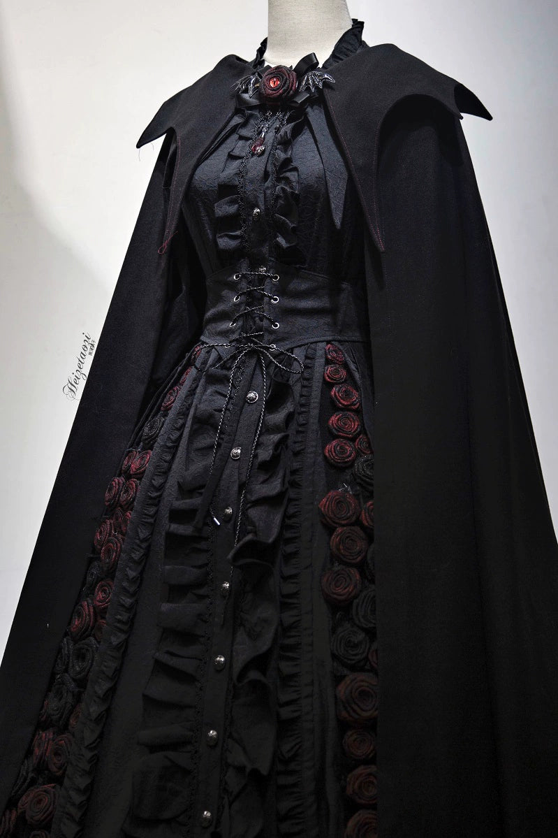 (BFM)Sweet Dreams~Vintage Gothic Rose Wedding Sweet Dream Lolita Dress Free size Black cloak 