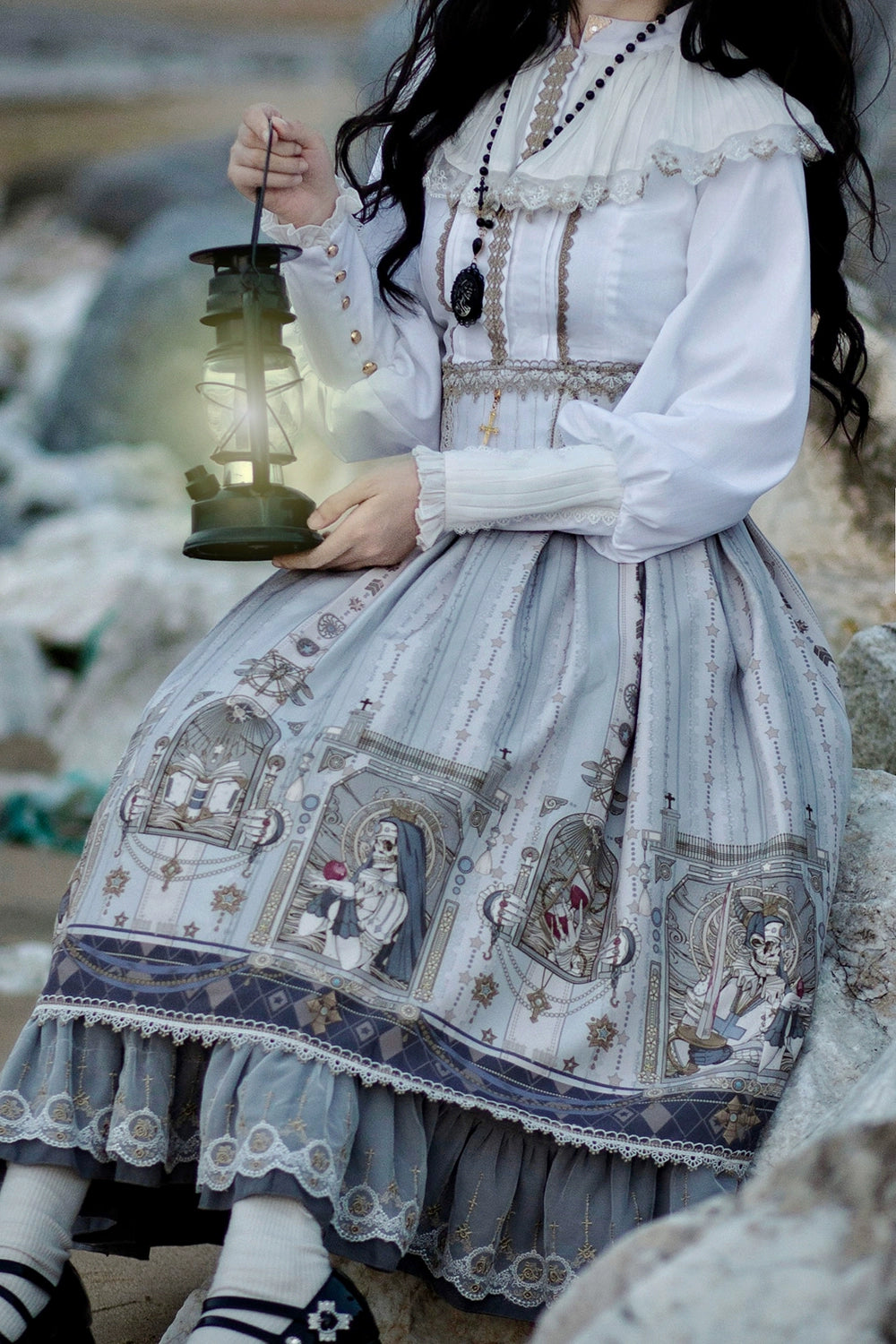 Miss Point - Demon Hunting Notes - Fishbone Gothic Lolita Skirt 33614:433886
