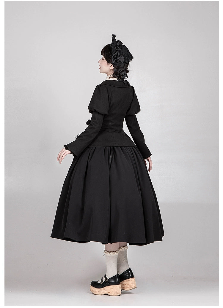 With PUJI~Old Testament~Classic Lolita Coat Black Plush Lolita Cape and Brooch