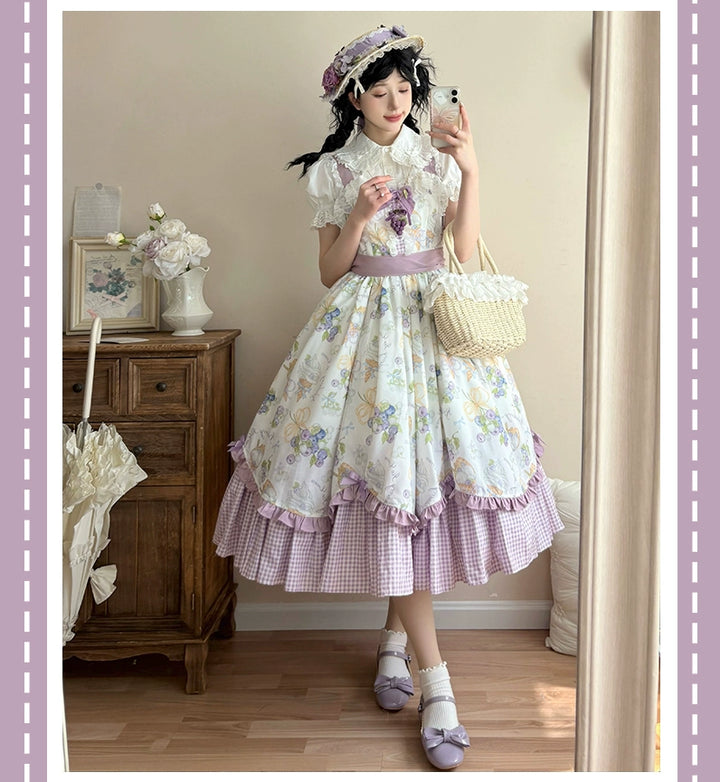 Qianmu~Blueberry Summer~Classic Lolita JSK Dress with Large Hem and Cotton Lining
