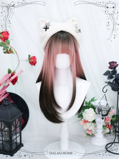 Dalao~Ran Ran~Cosplay Sweet Lolita Pink Wig Gradient Straight Hair   