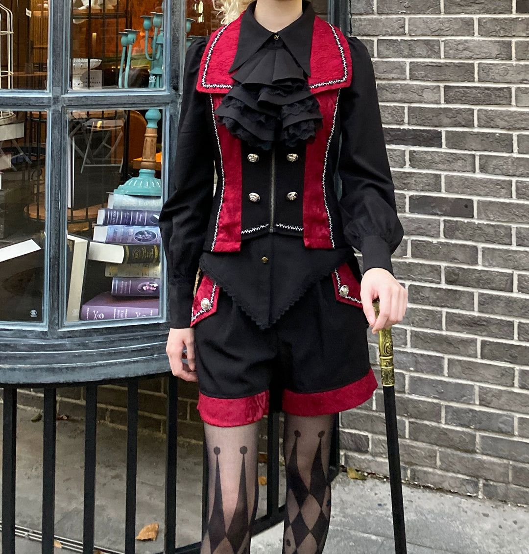 Little Dipper~Oath of the Chapter~Ouji Lolita Suit Embroidered Prince Vest Shorts Coat [Vest] Black Red S 