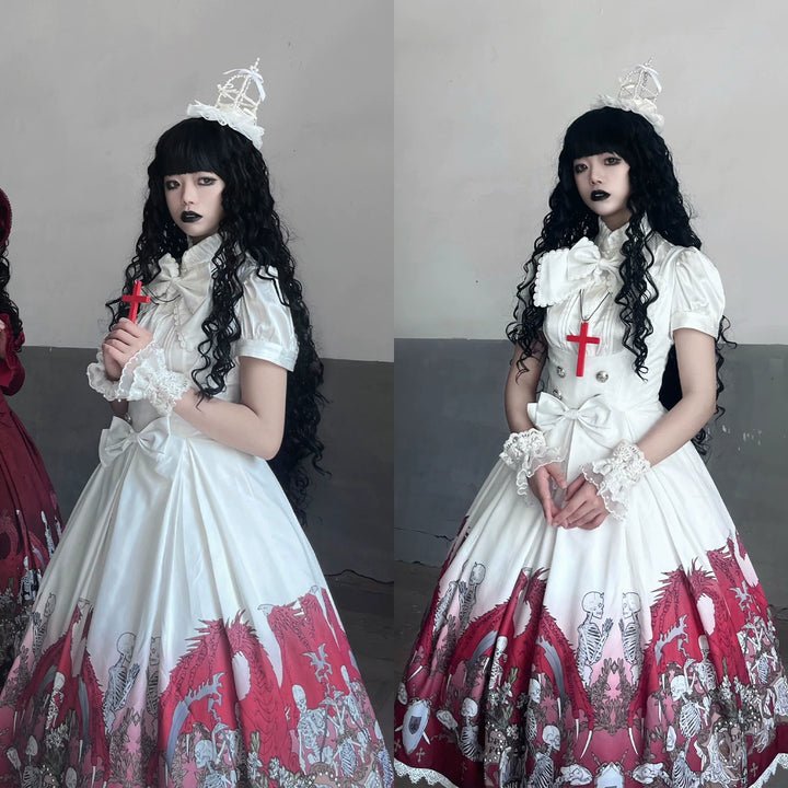 Nn Star - Dragon Bone Lily - Bone Printed Bust-Supporting Gothic Lolita JSK