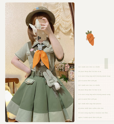 Steamed stuffed pig~Bunny Trip~Ouji Lolita Cute Green Accessories   